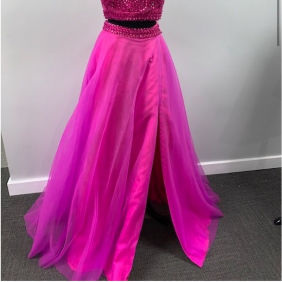 Pink Two Piece Beaded Prom Dress - Picture 3 of 7
